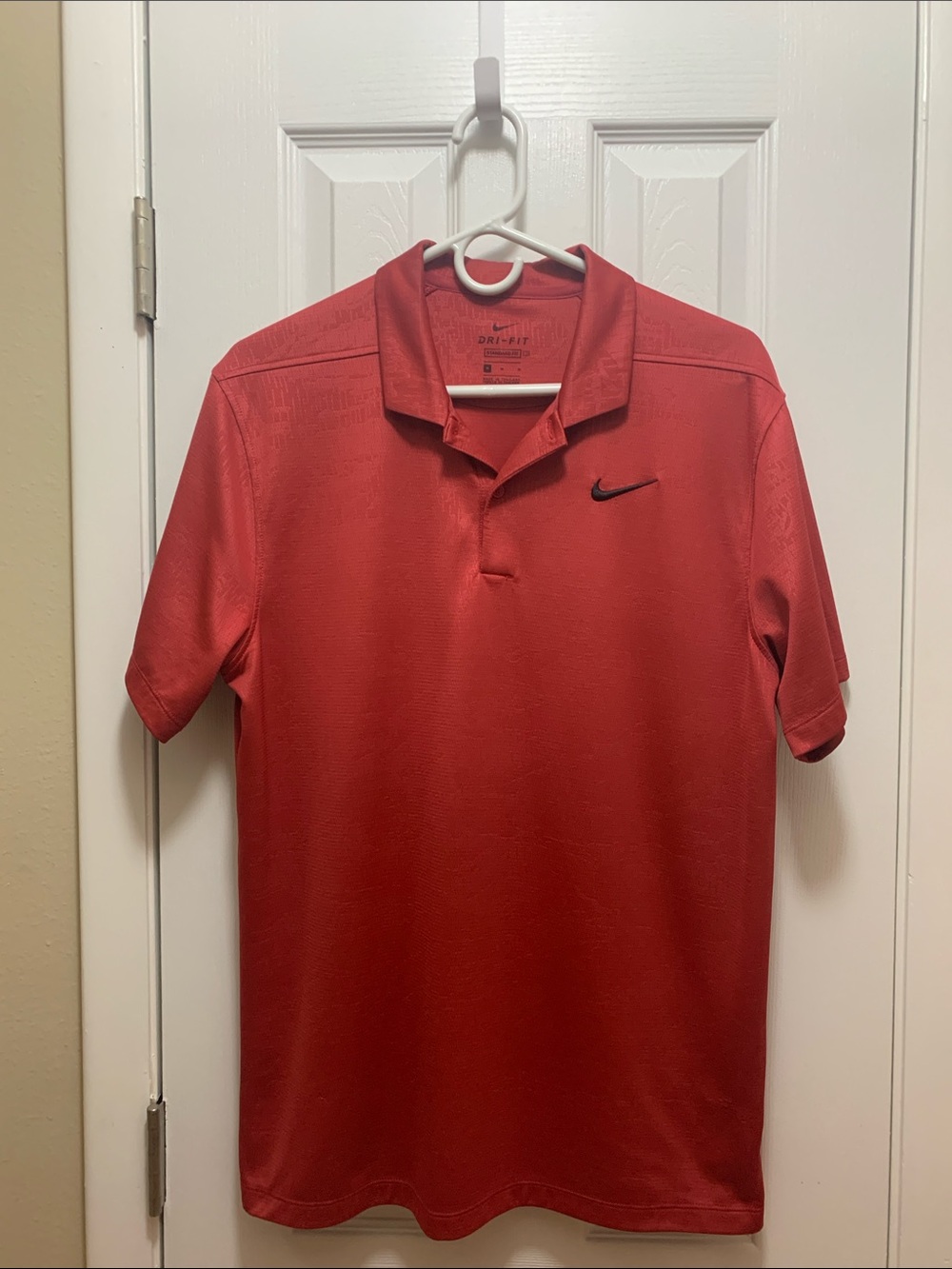 Nike Men’s Red Short-Sleeve Polo with Black Swoosh